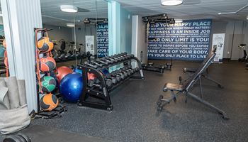 A large fitness room